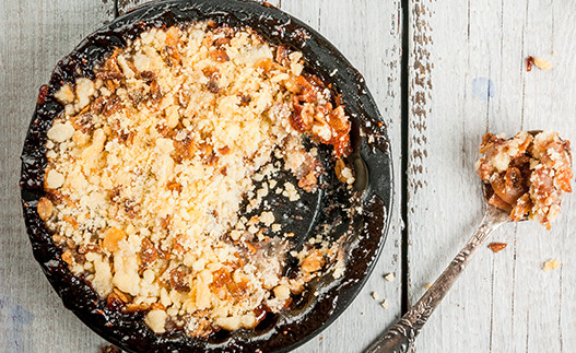 Peach Apple Crisp in a baking dish