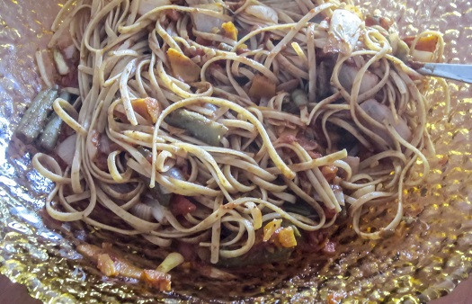 Summer Vegetable Spaghetti on a plate