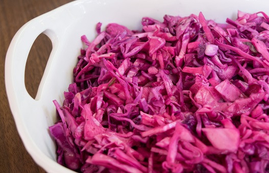 Sweet and Sour Cabbage in a serving bowl