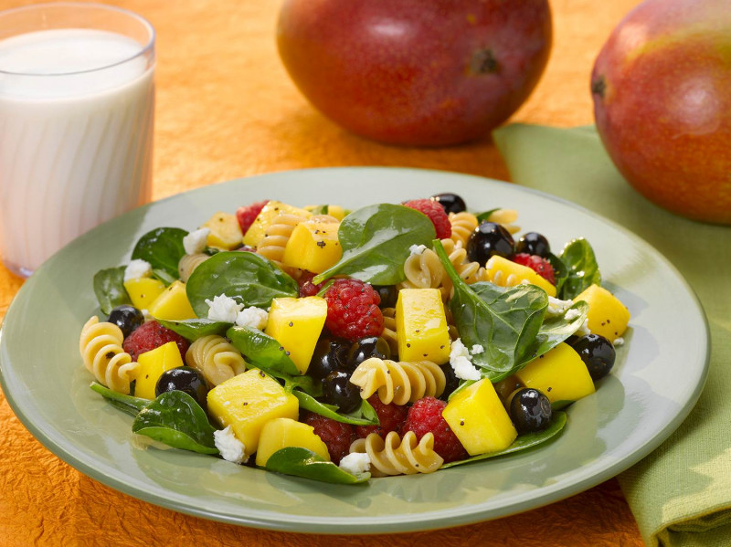 Mango Berry Rotini Salad on a plate