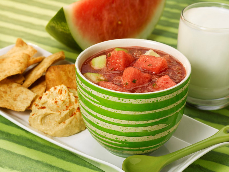 Watermelon Gazpacho in a bowl