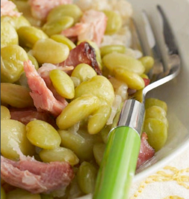 Smoked Ham Hocks with Lima Beans in a bowl