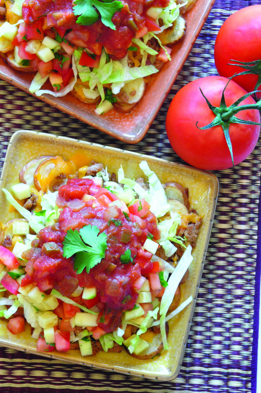 potato nachos on a platter