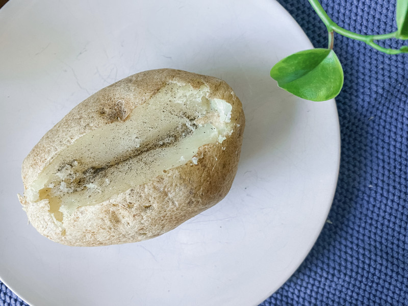 Microwave Baked Potato on a plate