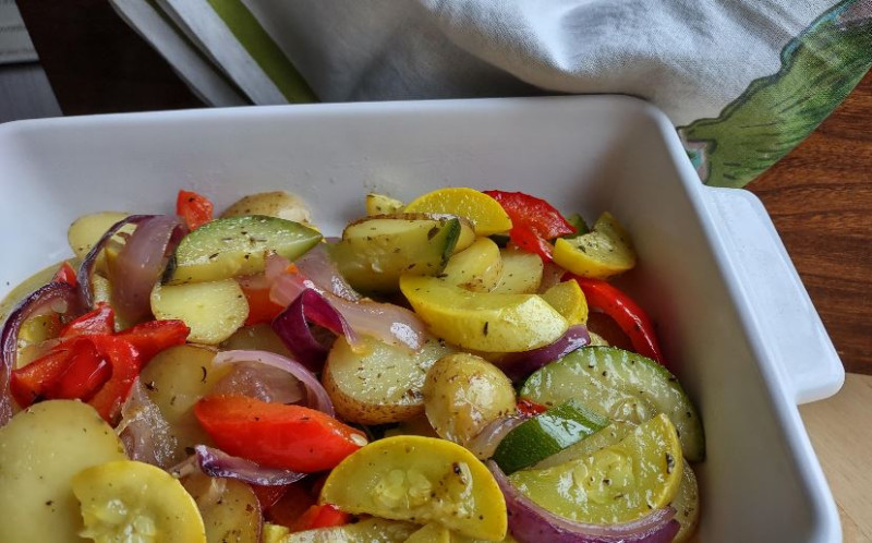 Seasoned Roasted Vegetables in a serving dish