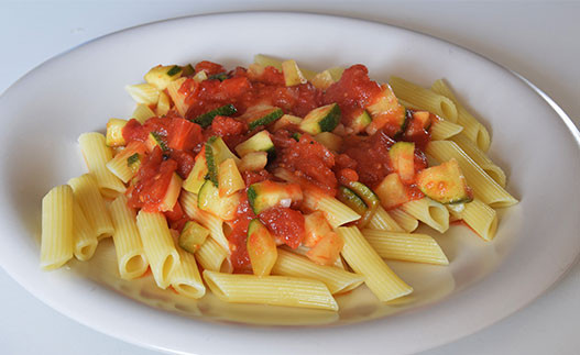 Vegetarian Spaghetti Sauce in a bowl over pasta