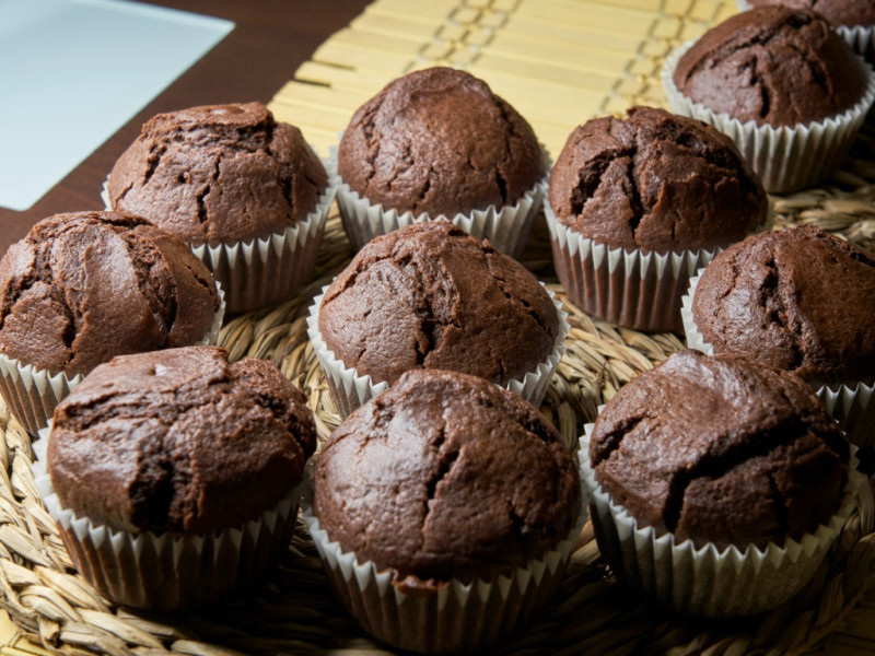 Pumpkin Chocolate Muffins on a countertop