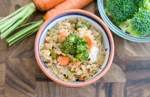 image of bowl of fried rice with chicken and vegetables