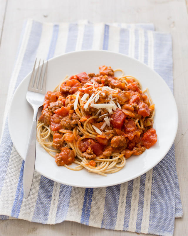 Pasta Bolognese on a plate