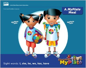 team nutrition myplate ebook cover featuring a young boy and girl cartoon